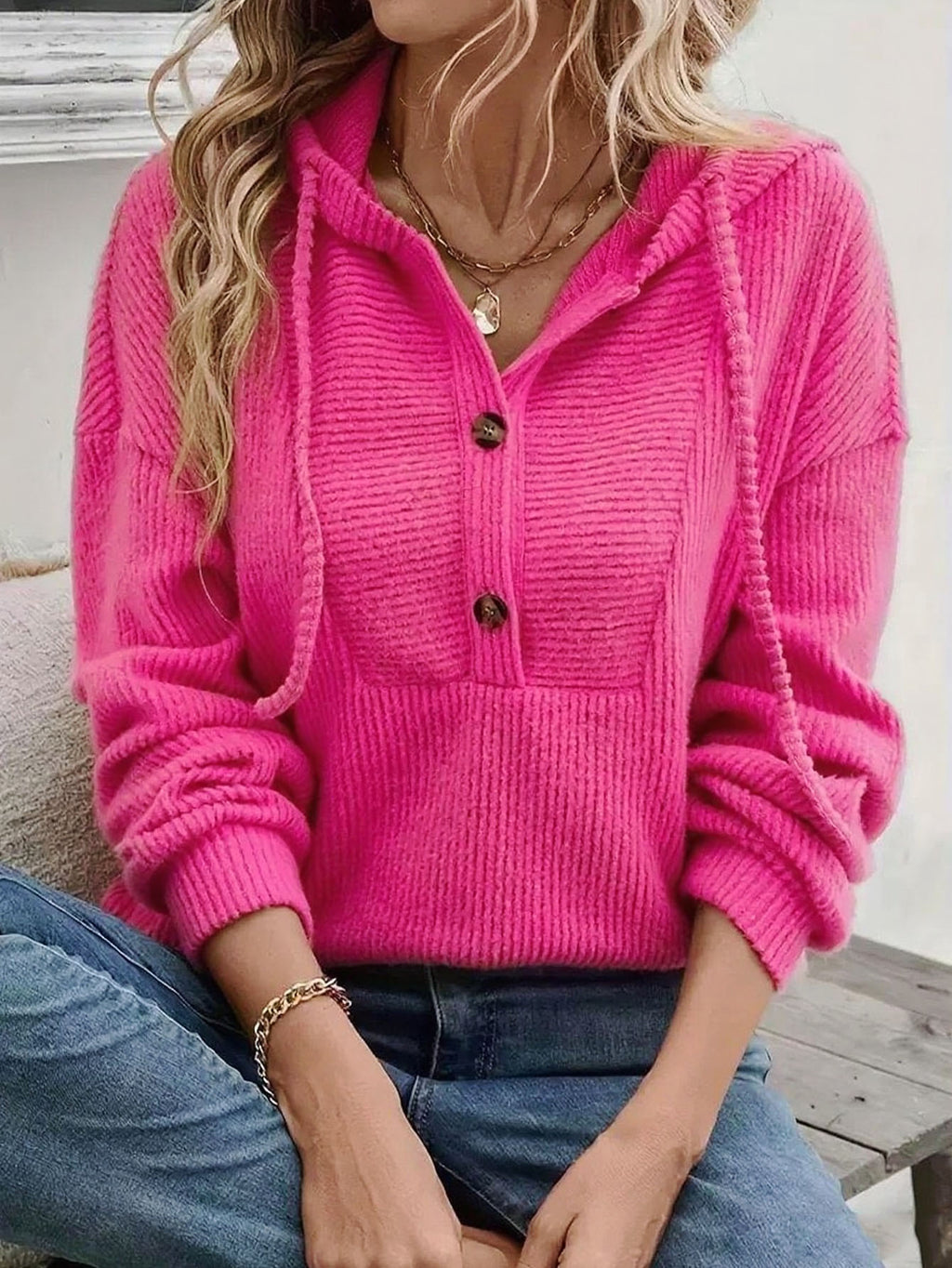 Hooded Ribbed Long Sleeve Sweatshirt Top Style Autumn Winter