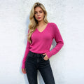 New V-Neck Knitwear for Women, Autumn/Winter Solid Color Slim Fit Long Sleeve Sweater Fashion Versatile Basic Top