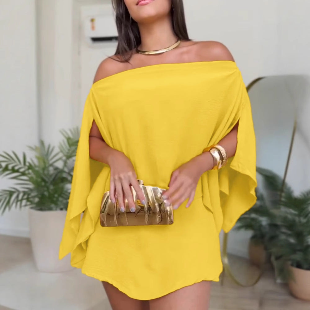 Hot Selling New Arrival -- Pure Color One-Shoulder Design Slit Sleeve Multi-Wear Office and Leisure Three-Piece Set