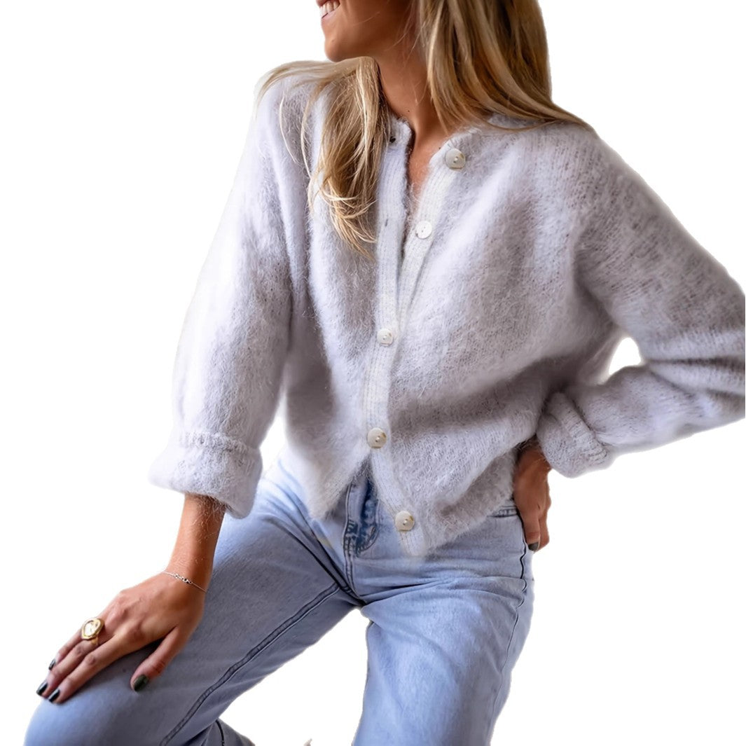 Soft Medium Stretch Autumn/Winter Solid Color Casual Elegant Style Comfortable Sweater Casual Knit Cardigan
