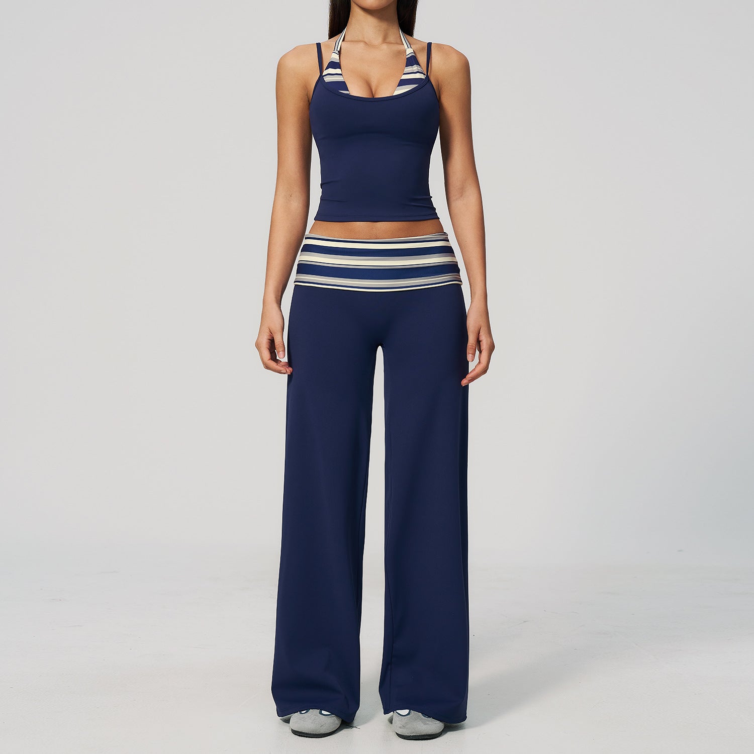 Fashionable Polka Dot Faux Two-Piece Workout Set with Tummy Control and High Waist for Running, Yoga, and Fitness - Moisture-Wicking Gym Wear