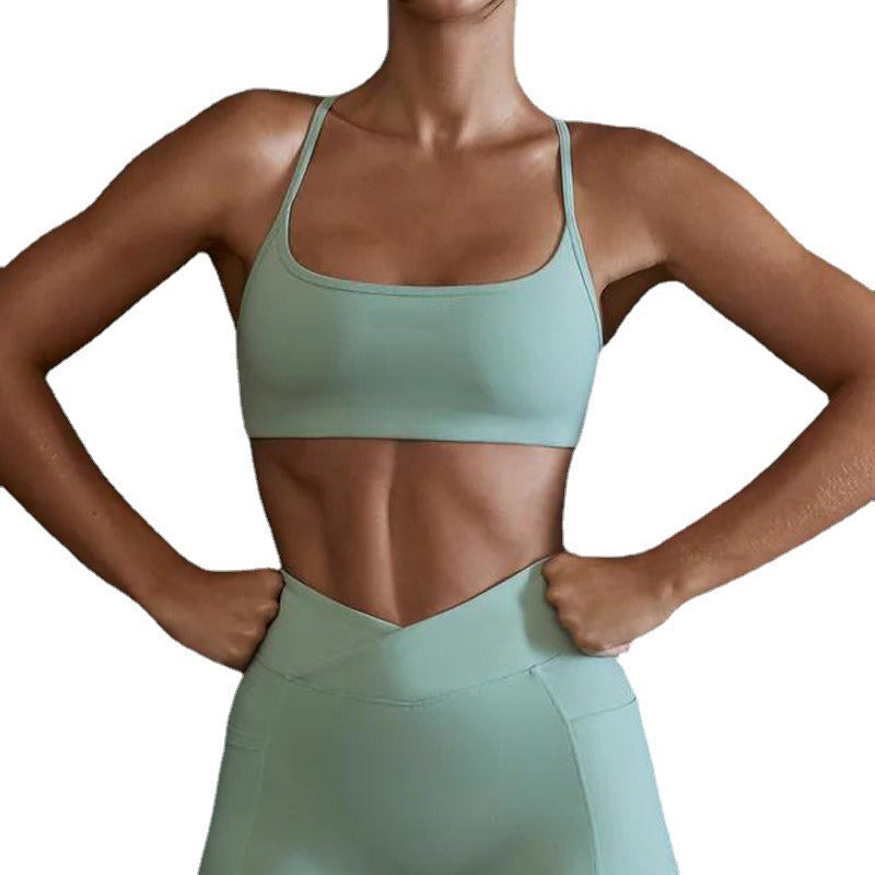 European and American lulu Nude Yoga Bra Womens Sports Bra Shockproof Gathering Back Fitness Bra Top