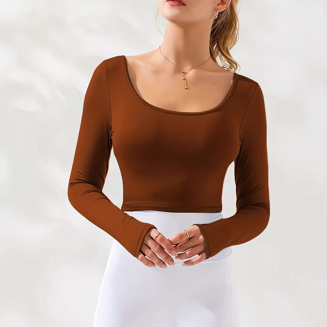 Long Sleeve Knit Crop Top for Women's Sports and Leisure Wear