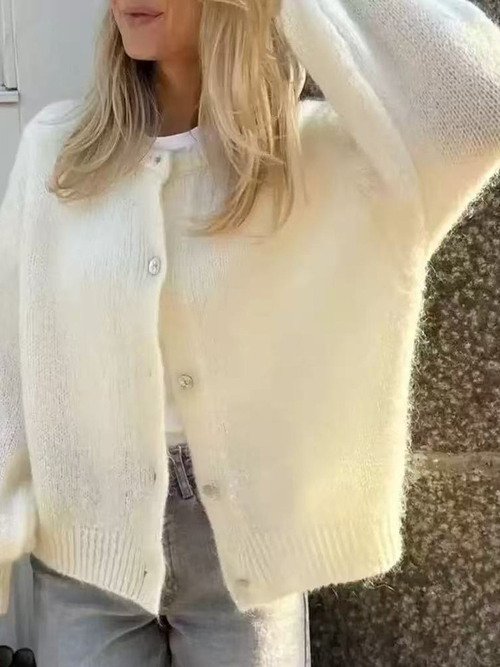 Soft Knit Cardigan for Women, Autumn/Winter, Cozy Woolen Crewneck, Loose Lazy Style, Solid Color, Short Sweater Coat