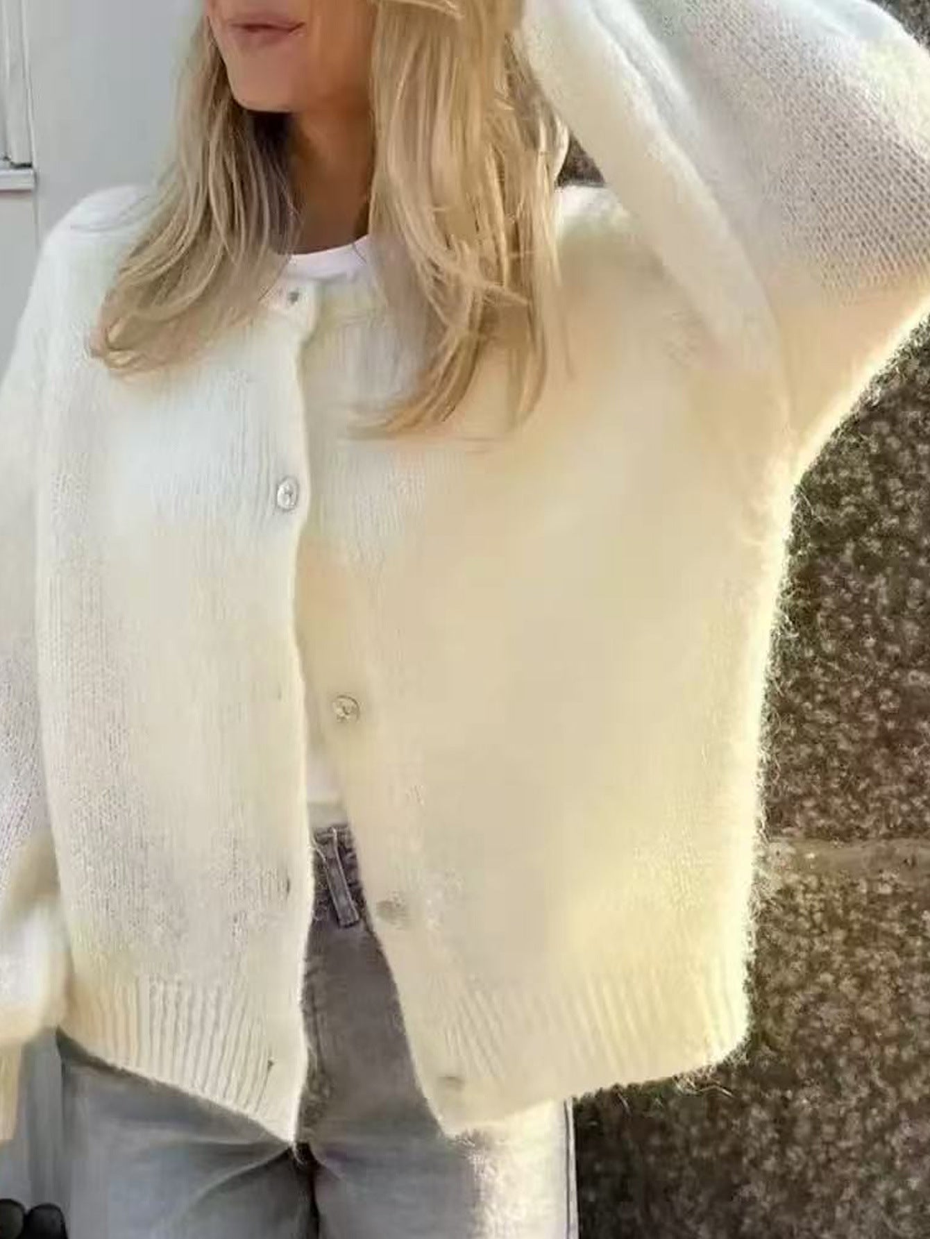 Soft Knit Cardigan for Women, Autumn/Winter, Cozy Woolen Crewneck, Loose Lazy Style, Solid Color, Short Sweater Coat
