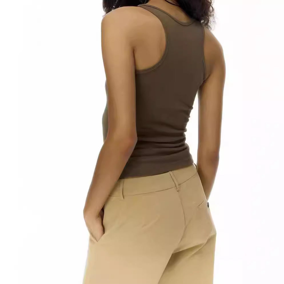 Elastic Tank Top with Built-in Pads, Seamless Fit for Workout and Fitness