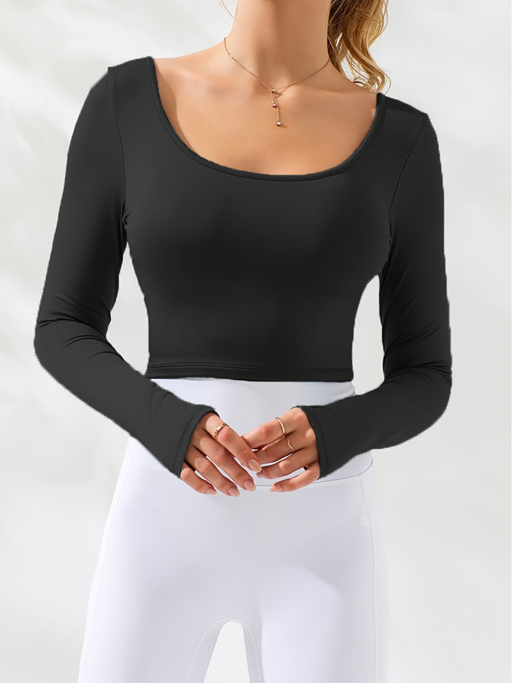 Long Sleeve Knit Crop Top for Women's Sports and Leisure Wear