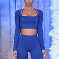 Sports Running Seamless Ribbed Long Sleeve Yoga Fitness Set, Bodycon High-Waisted Backless T-Shirt, Quick-Dry Workout Apparel