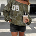 Women's camouflage round neck top camouflage printed round neck sweatshirt pullover sweatshirt long sleeved casual women's clothing