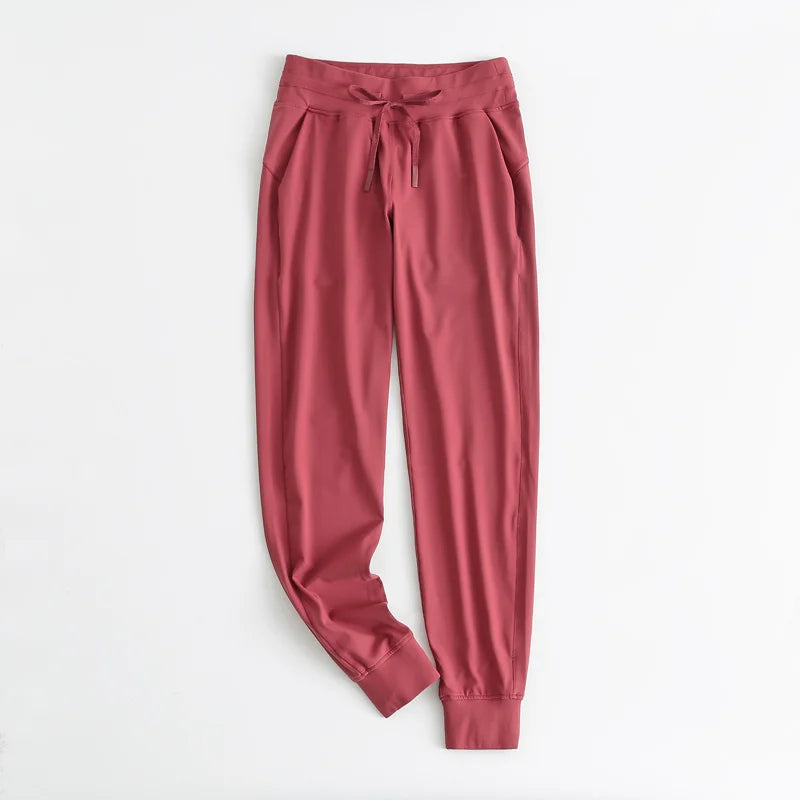 Stretch Fabric Workout Sport Joggers Pants Women Waist Drawstring Fitness Running Sweatpants with Two Side Pockets