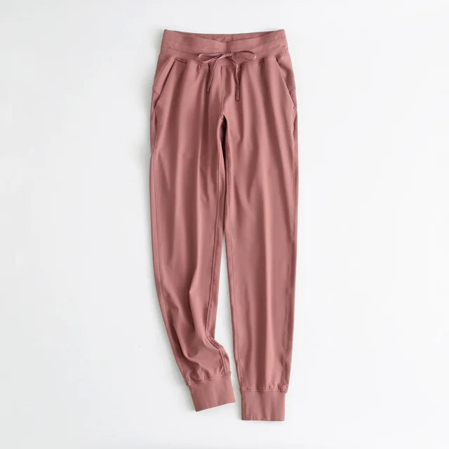Stretch Fabric Workout Sport Joggers Pants Women Waist Drawstring Fitness Running Sweatpants with Two Side Pockets