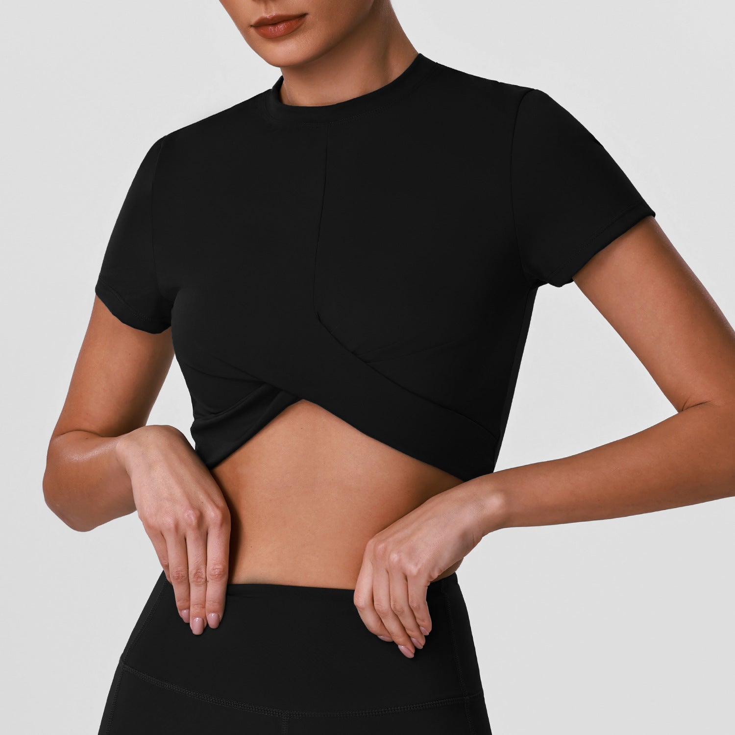 Slim-Fit Quick-Dry Workout T-Shirt with Waist-Cinching Design, Short Sleeve Athletic Top for Yoga and Outdoor Activities, Wearable as Outer Layer