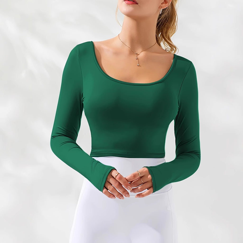 Long Sleeve Knit Crop Top for Women's Sports and Leisure Wear