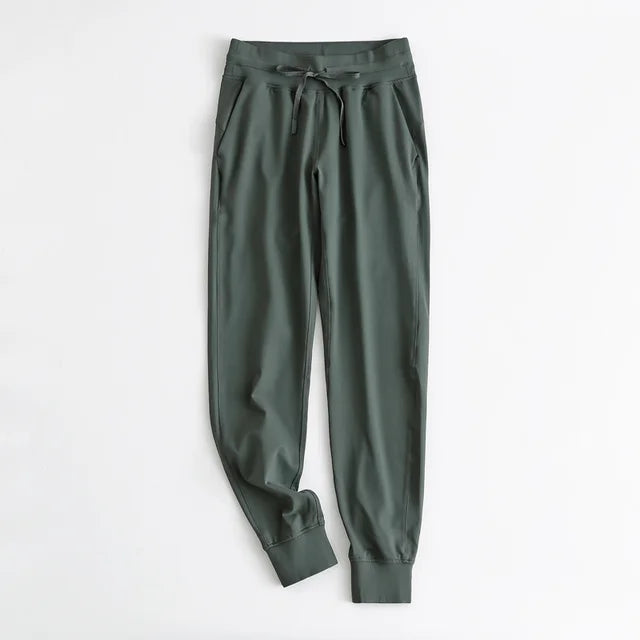Stretch Fabric Workout Sport Joggers Pants Women Waist Drawstring Fitness Running Sweatpants with Two Side Pockets