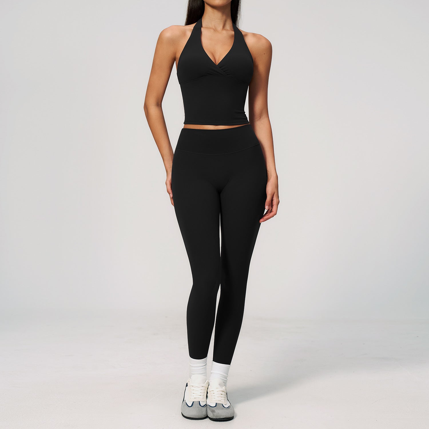 Creamy Feel Yoga Set with Fleece-Lined Deep V Neck, Strapless High Waist, Slim Fit, Butt-Lifting Workout Yoga Outfit for Women
