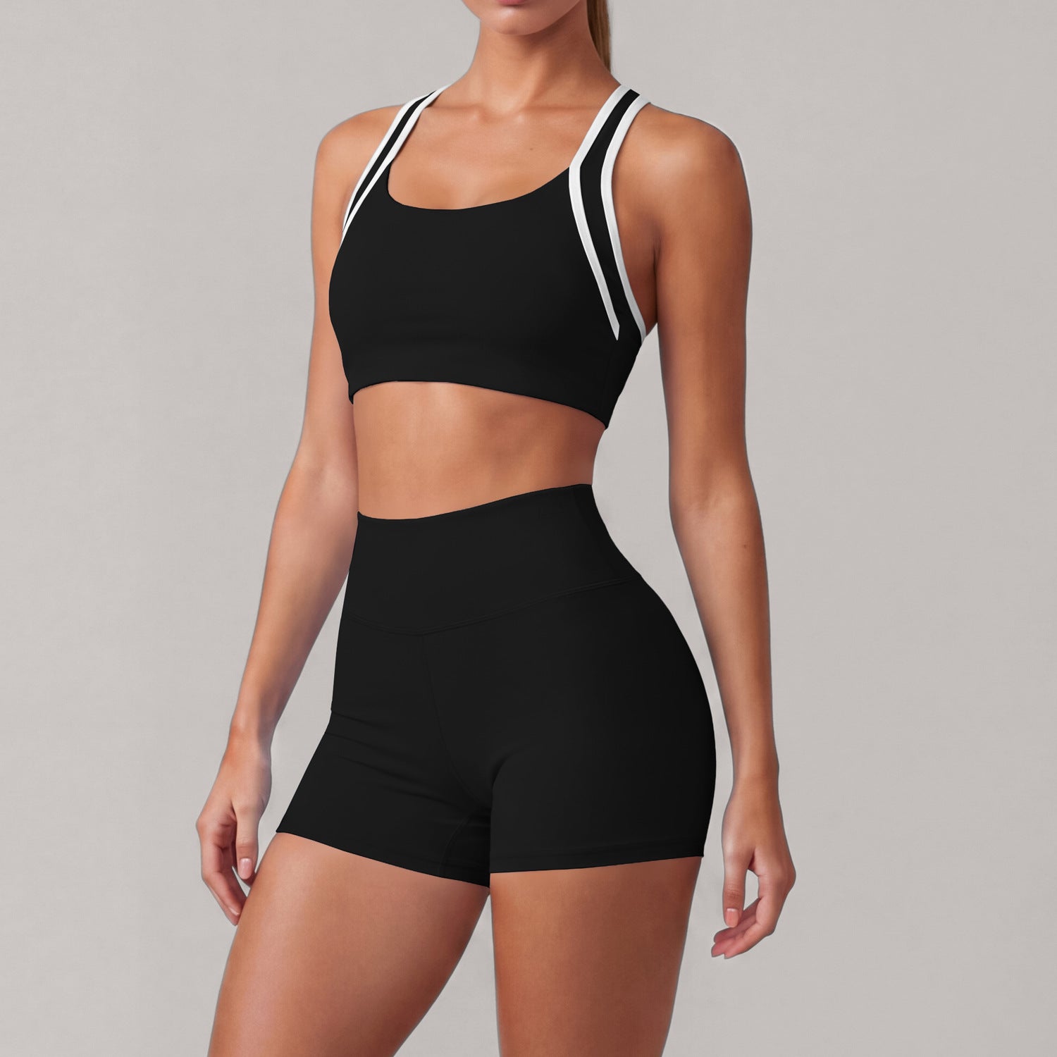 Fitness Bra with Back Straps, Color-blocked Slimming Sports Bra, Shock-absorbing Athletic Top, Versatile Yoga Workout Set for Women
