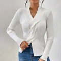 Women's knit sweater, fashion elegant, ribbed hem with slit, long sleeve, solid color, slim fit pullover