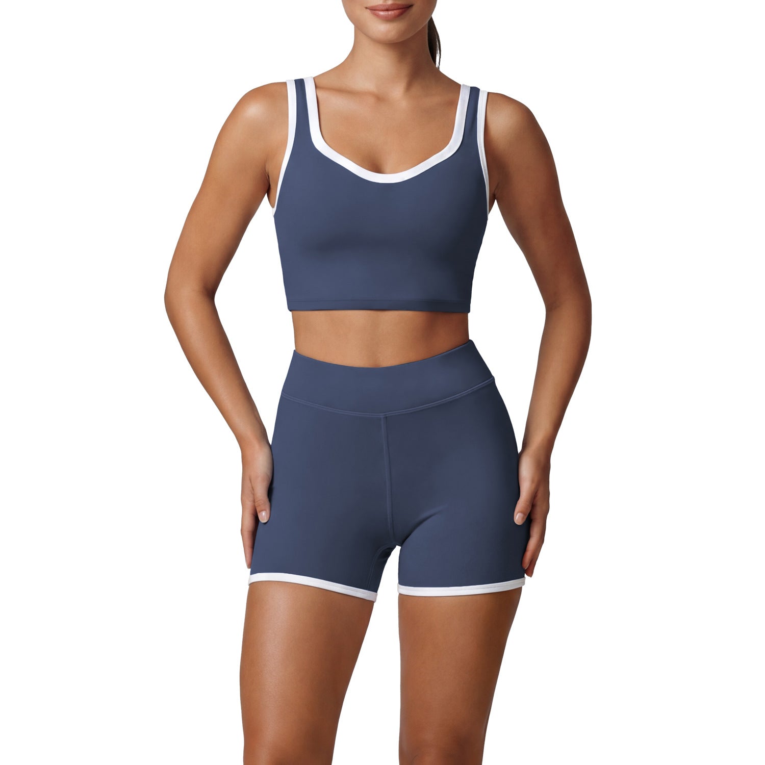 Yoga Set High Waist Butt-Lifting Fitness Shorts Color-Blocking Back Sports Bra Shockproof Workout Outfit