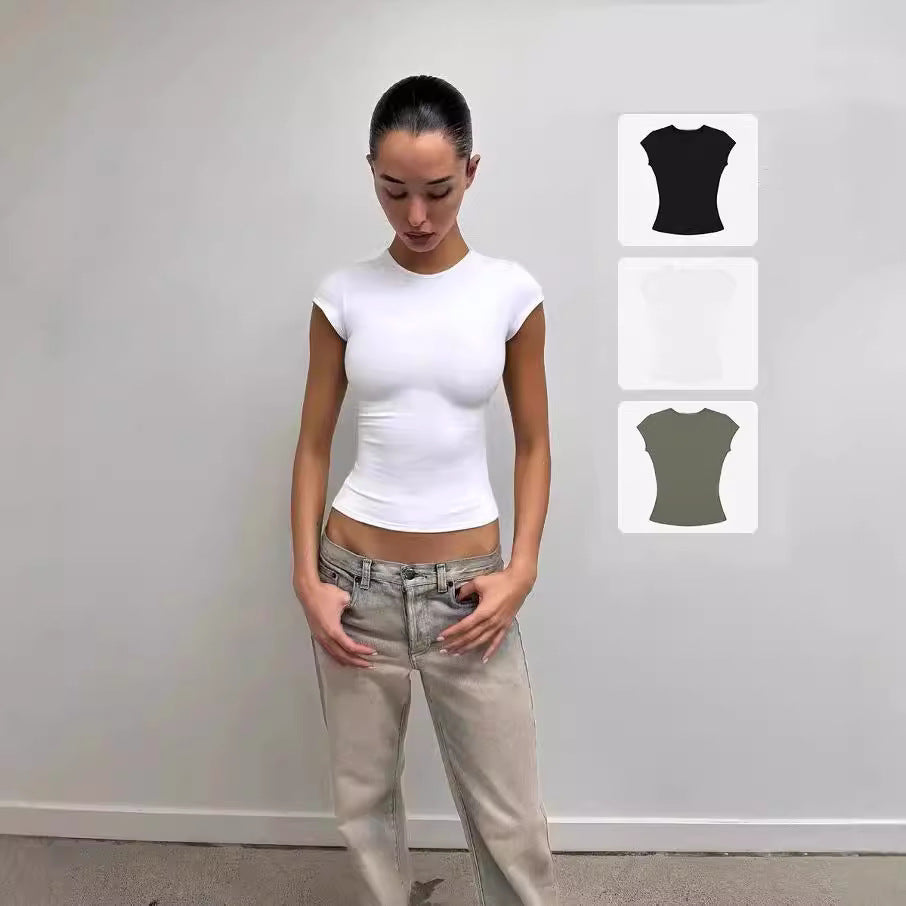 Tankair Soft Touch Stretchy Fitted Workout Crop Top with Cap Sleeves,