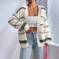 Clothing  Autumn/Winter Rainbow Stripe Knit Cardigan Women's Sweater Fashion Loose Casual Versatile Knit Outerwear