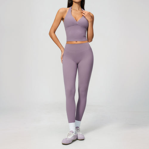 Creamy Feel Yoga Set with Fleece-Lined Deep V Neck, Strapless High Waist, Slim Fit, Butt-Lifting Workout Yoga Outfit for Women