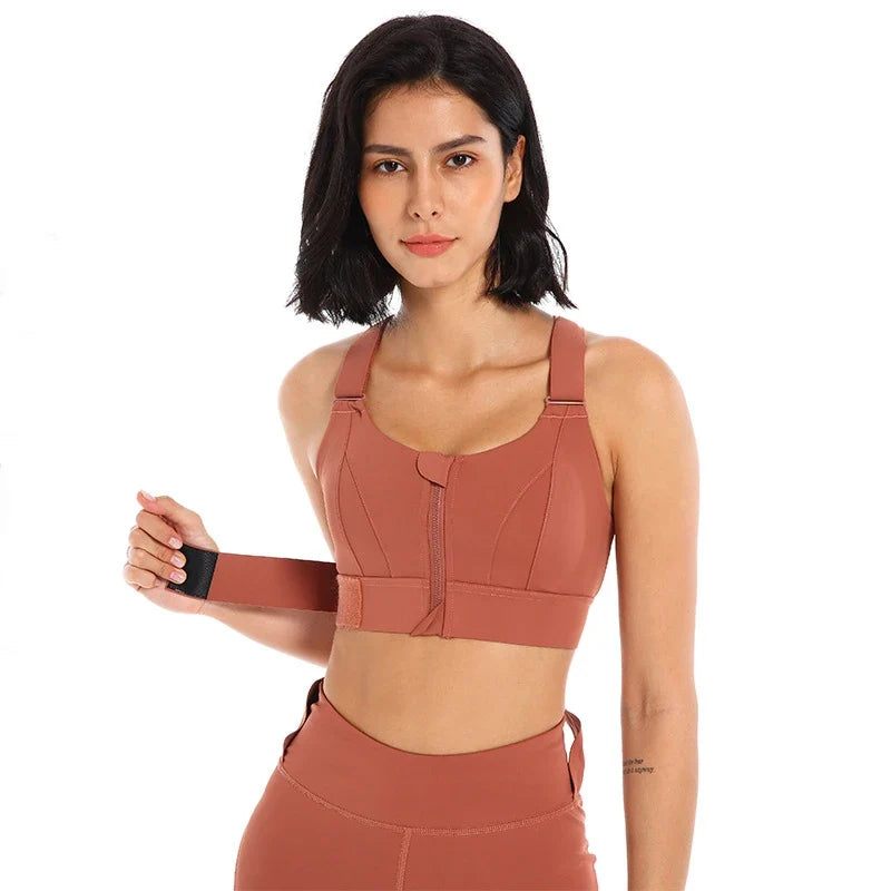 Sports Bras Tights Crop Top Women Yoga Vest Front Zipper Plus Size Adjustable Strap Shockproof Gym Fitness Athletic Brassiere
