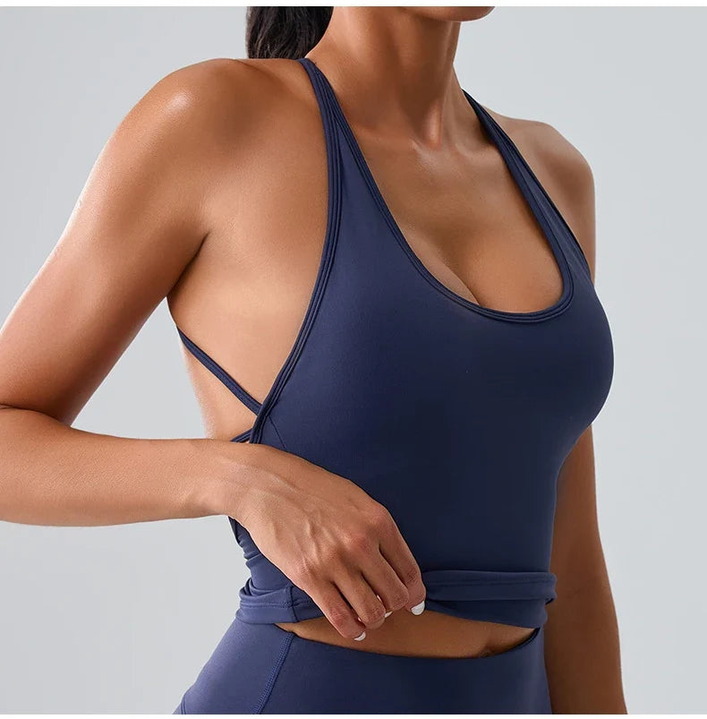 Women Sports Underwear Beautiful Back Cross Back Fitness Sports Bra Top Gym Yoga Athletic Tight Workout Jog Soft With Chest Pad