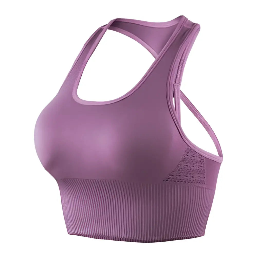 Purple Ribbed Mesh Shockproof Sports Bra